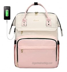 LOVEVOOK Laptop Backpack for Women Fashion Business Computer Backpacks Travel Bags Purse Student Bookbag Teacher Doctor Nurse Work Backpack with USB Port  Fits 15.6-Inch Laptop Beige Pink