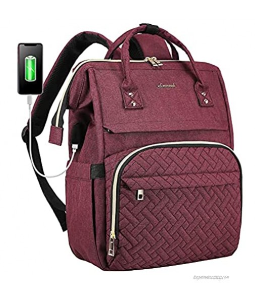 LOVEVOOK Laptop Backpack for Women Fashion Business Computer Backpacks Travel Bags Purse Student Bookbag Teacher Doctor Nurse Work Backpack with USB Port Fits 15.6-Inch Laptop Wine Red