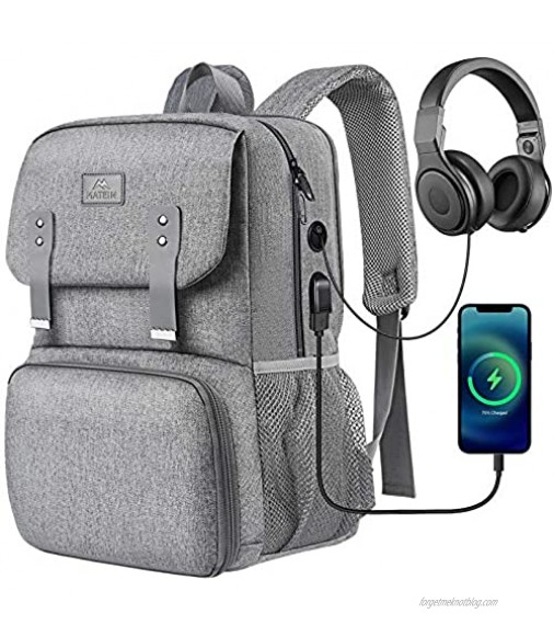 Lunch Bags for Women Insulated Cooler Backpack Lunchbox School Laptops Bookbag with USB Charging Port Water Resistant College Computer Bag Fits 15.6 Inch Laptop for Girls Student Gifts Grey