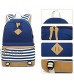 misognare Canvas Student Backpack Unisex College Bookbag Back Bag with USB Charging Port (Blue)