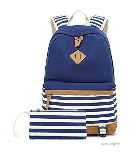 misognare Canvas Student Backpack Unisex College Bookbag Back Bag with USB Charging Port (Blue)