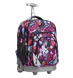 WEISHENGDA 18 inches Wheeled Rolling Backpack for Adults and School Students Short Trip Books Laptop Trolley Bags  Pink Flower