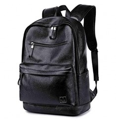 Black Leather Laptop Backpack for Men School College Bookbag for Women Student Rucksack