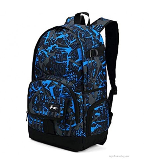 Cool Backpack for Teen Boys & Girls Ricky-H Blue/Black Men & Women's Graffiti Pattern Travel Bag College Students Bookbag with Laptop compartment -Graffiti Blue