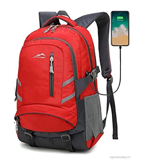 School Student Backpack Bookbag for College Business Travel with USB Charging Port Fit Laptop Up to 15.6 Inch Anti Theft (Red Style)