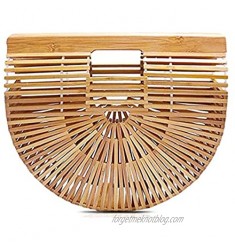 Hossejoy Bamboo Handbag Handmade Bamboo Bag Summer Bench Tote Bag For Women  Natural Bamboo  11.35" X 9.7"X2.95''