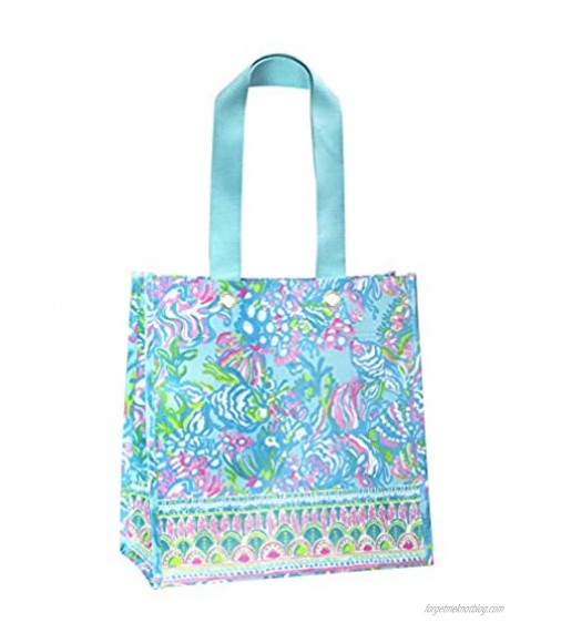 Lilly Pulitzer Blue/Green Market Shopper Bag Reusable Grocery Tote with Comfortable Shoulder Straps Aqua La Vista