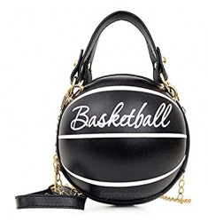 Women Basketball Shaped Cross Body Messenger Bag Purse Tote Mini Shoulder PU Leather Round Handbag for Girls