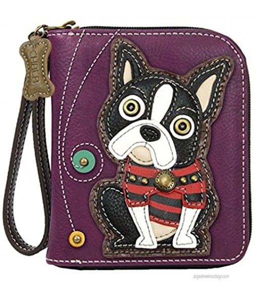 Chala Boston Terrier Zip-Around Wristlet Wallet - Dog Mom Gift