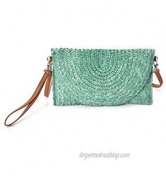 Charming Charlie Women's Straw Fold-Over Clutch - Removable Crossbody Strap  Adjustable Wristlet - Blue