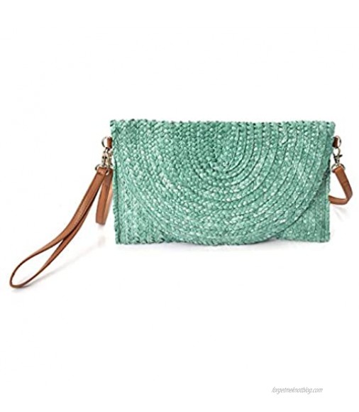 Charming Charlie Women's Straw Fold-Over Clutch - Removable Crossbody Strap Adjustable Wristlet - Blue