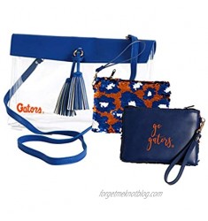 Florida Gators Clear Handbag/Purse and Reversible Sequined Wristlet Combo with Vegan Leather Trim and Removable Straps