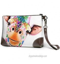 Painting Giraffe Printed Clutch Purse Detachable Leather Wristlet Wallet Bag Women Handbag