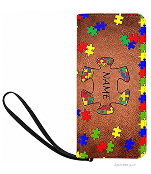 Personalized Name Clutch Wristlet with Strap Jigsaw Puzzle Womens Wallet Ladies Cluth Wristlet Wrist strap Long Purse