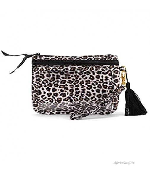 Solid Leopard Midnight Black and Brown 7 x 5 Polyester Phone Wristlet Handbag