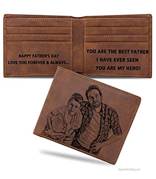 Custom Wallets for Men Personalized Leather Wallet Engraved Picture Text Customized Gifts for Fathers Day Birthday Anniversary