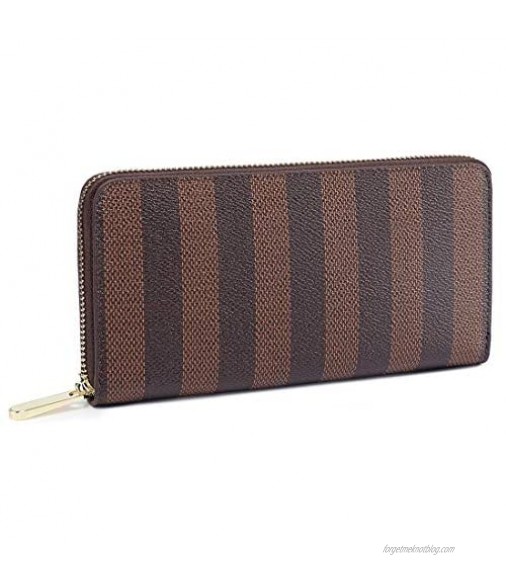 Luxury Zip Around Wallet | RFID Blocking | Phone Clutch/Card Holder/Organizer for Men Women | PU Leather (Brown Stripe)