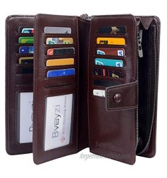 Womens Large Capacity RFID Blocking Leather Wristlet Clutch Wallets Card Holder
