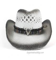 2019 Unisex Hand-Woven Visor Hat Hollow Shade Jazz Hat Retro Silver Western Cowboy Straw Hat Classic Cowboy hat (Color : Black  Size : 56-58)