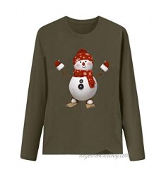 Franterd Women‘s Christmas Plus Size Shirts Casual Pull Sleeve Snowman Print Pullover Solid Loose Fall Blouse Top Tee