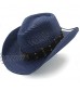 L.W.SUSL Summer Sun Hat Raffia Hat Ladies Cowboy Hat Men's Pistol Cowboy Cow Head Alloy Ornamental Round Rivet Bullets (Color : Blue Size : 58cm)