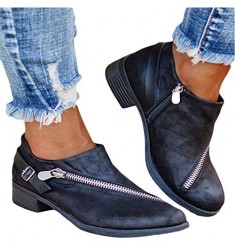 NAISI Women's Low Heel Ankle Booties Stacked Heel Zipper Closed Toe Western Boots Wide Width Bootie