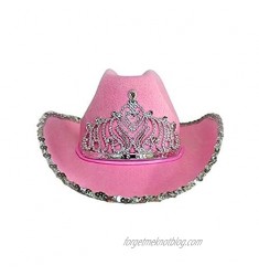 Pink Felt Western Cowgirl Hat with Silver Tiara and Chin Cord