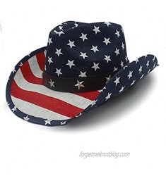 Simple Wild Beach Cool The Summer Straw Women Men Hollow Western Cowboy Hat with American Flag Leisure Travel Sunscreen Breathable (Color : 1  Size : 58cm)