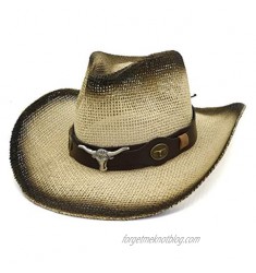 Unisex Western Style Cowboy Cowgirl Straw Hat  Horse Riding Hats Summer  Vintage Gangster Wide Brim Cap