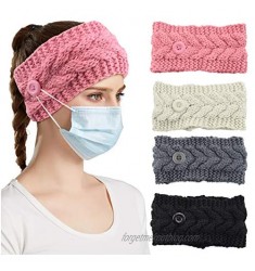4 PCS Winter Headbands for Women  Knit Headband Ear Warmer with Button for Skating  Shopping  Skiing and Outdoor Activities  Crochet Head Wraps Ear Protection Holder