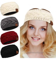 4 Piece Womens Winter Warm Cable Knit Fuzzy Lined Head Wrap Ear Warmer Headband