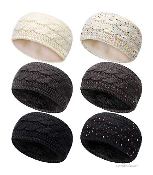 6 Pieces Woman Confetti Winter Cable Headband Knitted Headbands Winter Chunky Ear Warmers Twist Fuzzy Fleece Lined Head Wrap 6 Styles