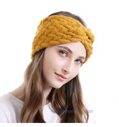 Abien Criss Cross Headband Winter Warm Cable Crochet Ear Warmers Hair Band Fuzzy Knit Soft Stretchy Head Wrap for Women and Girls (Yellow)