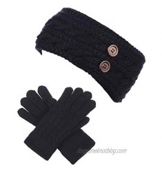 Accessory Necessary Winter Solid Warm Fleece Lined Knit Gloves & Headband 2-piece Set