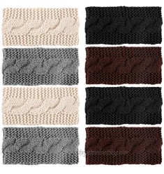 Apipi 8pcs Winter Knitted Headbands- Stretchy Crochet Twist Headband Soft Braided Ear Warmers Head Wraps for Women Ladies Girls (4 Color)