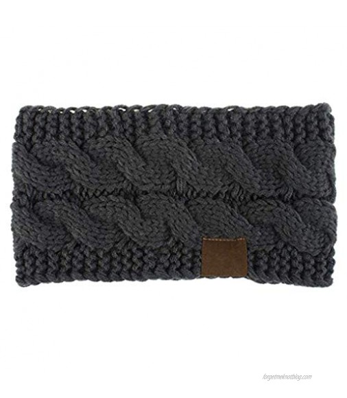 BCDlily Stretch Winter Warm Cable Knit Fuzzy Lined Ear Warmer Headband Knitted Hair Band (Dark gray)