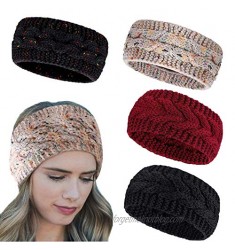 Qian Yang 4 Pack Women Winter Knit Headband Stretch Chunky Cable Knit Cap Warmer Ear Cover Hat
