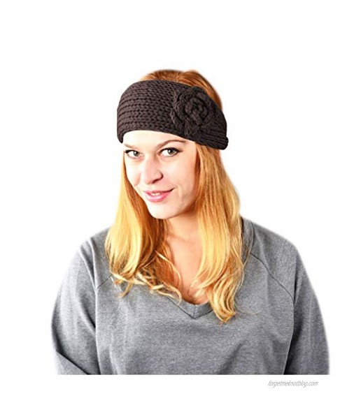 Thatso Knit Winter Headband for Women Fashion Ear Warmers Crochet Headband Girls Fuzzy Head Wraps Soft Stretchy Hair Band (Coffee One Size)