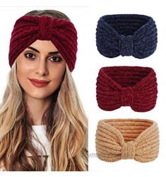 Woeoe Warm Winter Headbands Red Fuzzy Knitted Head Wraps Cable Crochet Thick Stretchy Ear Warmer Turban Headwear for Women and Girls