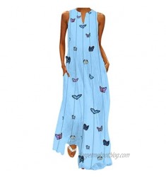 Women Vintage Dress Retro Daily Casual Baggy Caftan Sleeveless Butterfly Printed Floral Tassel Long Maxi Dresses