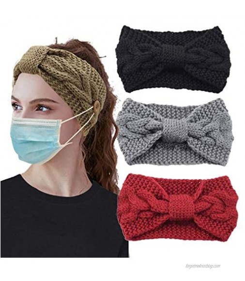 YUYOU Winter Warm Headband Knitted Bowknot Ear Warmer Button Head Wrap Hair Bands for Women