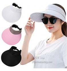 3 Pieces Sun Visor Hat Wide Brim Beach Cap Adjustable UV Protection Golf Hat Roll-up Portable Tennis Sports Cap