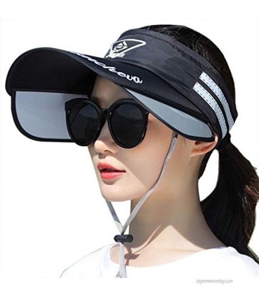 Women Summer Sun Visor Hat UV Protection Wide Brim Sun Hat with Retractable Visor Beach Cap Empty Top Hat