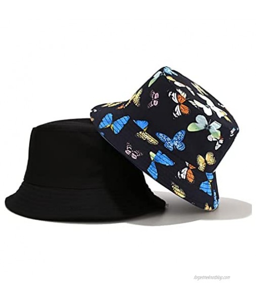 Bucket Hats Cotton Beach Sun Hat for Women Summer Travel Outdoor Reversible Cap Double Sides Wear