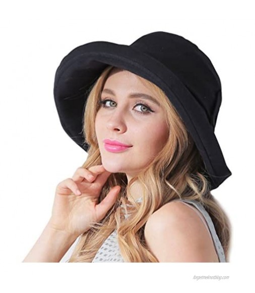 CACUSS Women's UPF 50+ Foldable Linen Hat Big Brim with Big Bowknot