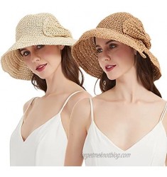 Foldable Sun Beach Hat for Women Straw Floppy Summer Bucket Hat Wide Brim Hat UV Protection Sun Hats for Women