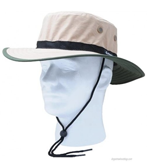 Sloggers Unisex Nylon Sun Hat Tan with wind lanyard - adjustable size small - large - Style 446TN - UPF 50+