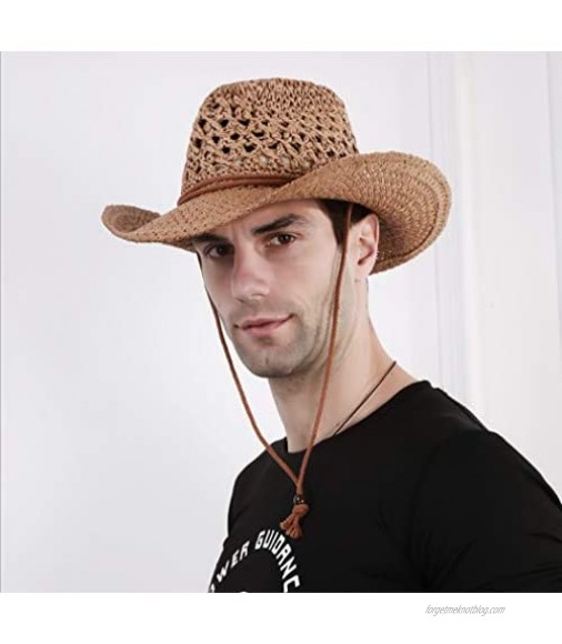 Straw Hat Wide Brim Fedora Cowboy Sun Hat Roll Up Beach Hat with Shapeable Brim