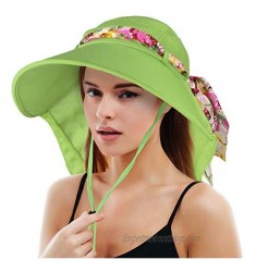 Tirrinia Womens Sun hat Wide Brim Flap Cap with Floral Ribbon for Beach Hiking Camping Fishing Gardening Safari UPF 50+