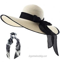 Wide Brim Beach Hat for Women Floppy Summer Straw Sun Hat Big Bowknot Foldable Roll Up Hat for Vacation  Travel